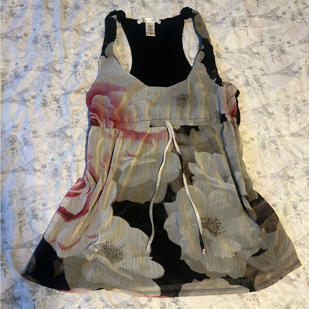 Floral Sleeveless Top - Black and Pink